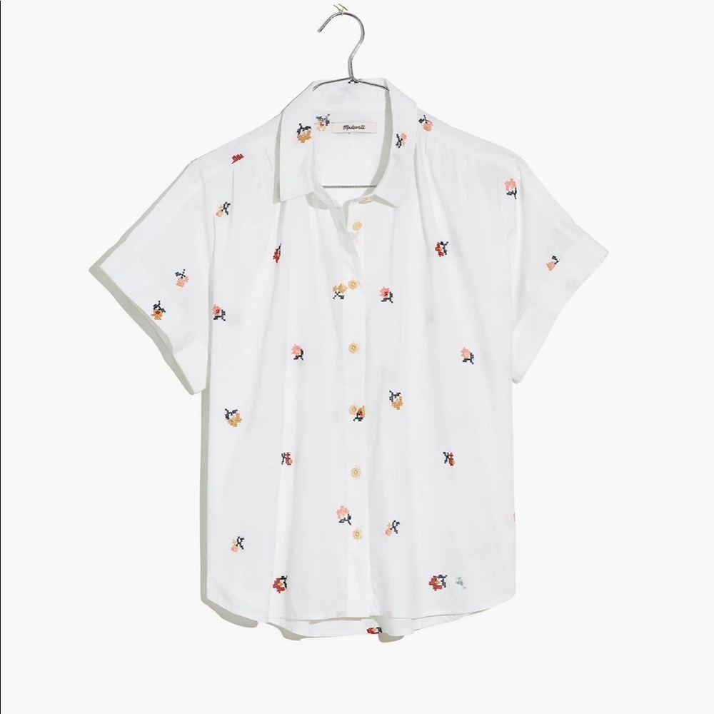 Madewell floral stitch pocket shirt